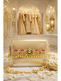 BOXWISH BY BHUMIKA - Metallic Mini Kundan Ethnic Embellished Hand Bag - Red