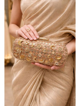 BOXWISH BY BHUMIKA - Jhaali Kundan Embroidered Box Pouch For Women - Gold