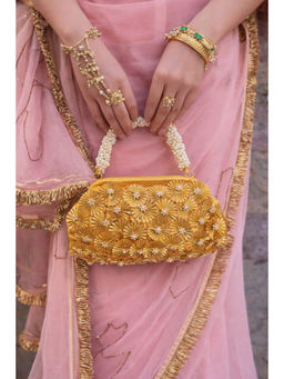 BOXWISH BY BHUMIKA - Floral Beaded Hand Bag For Weddings And Parties - Mustard
