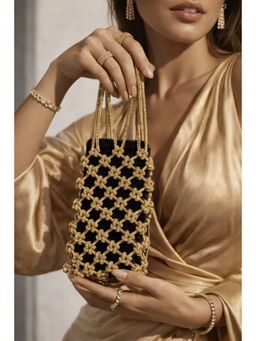 BOXWISH BY BHUMIKA - Rhinestone Lattice Phone Mini Bags - Gold