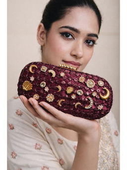BOXWISH BY BHUMIKA - Jhaali Kundan Embroidered Box Pouch For Women - Magenta