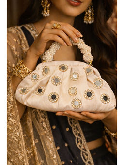 BOXWISH BY BHUMIKA - Mirror Embellished Hand Bag For Women - Beige
