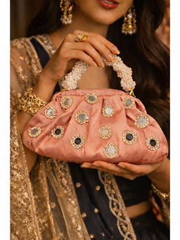 BOXWISH BY BHUMIKA - Mirror Embellished Hand Bag For Women - Coral