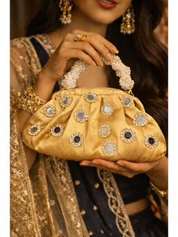 BOXWISH BY BHUMIKA - Mirror Embellished Hand Bag For Women - Gold
