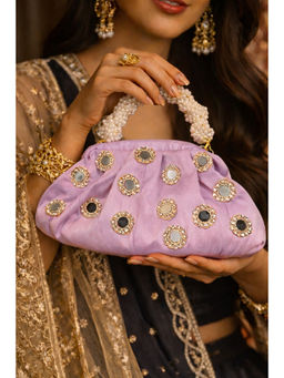 BOXWISH BY BHUMIKA - Mirror Embellished Hand Bag For Women - Lavender