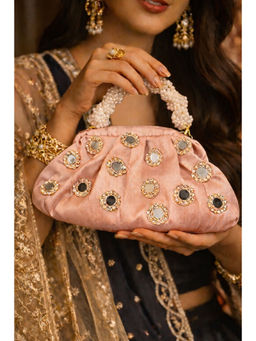 BOXWISH BY BHUMIKA - Mirror Embellished Hand Bag For Women - Peach