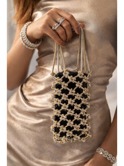 BOXWISH BY BHUMIKA - Rhinestone Lattice Phone Mini Bags - Beige