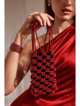 BOXWISH BY BHUMIKA - Rhinestone Lattice Phone Mini Bags - Red
