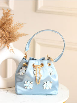 BOXWISH BY BHUMIKA - Stylish Crystal Embellished Women Potli Bag - Blue