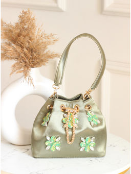 BOXWISH BY BHUMIKA - Stylish Crystal Embellished Women Potli Bag - Olive