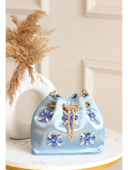 BOXWISH BY BHUMIKA - Stylish Crystal Embellished Women Potli Bag - Blue
