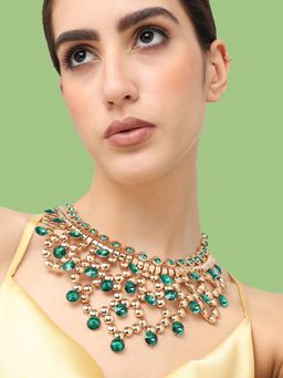 Sohi - Gold Plated Party Designer Stone Statement Necklace For Women