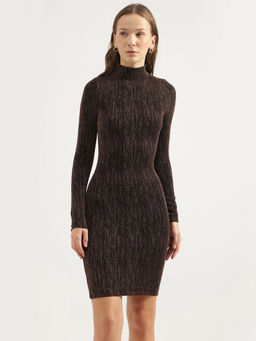 United Colors of Benetton - Brown High Neck Self Design Dress