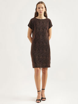 United Colors of Benetton - Brown Round Neck Self Design Dress