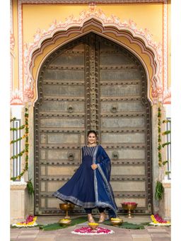 GAYRAA - Navy Blue Embroidery Anarkali, Pant and Dupatta (Set of 3)