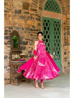 GAYRAA - Pink Printed Anarkali, Pant and Dupatta (Set of 3)