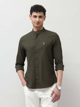 U.S. Polo Assn. Denim Co. - Men's Twill Pure Cotton Mandarin Shirt