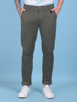 CRIMSOUNE CLUB - Mens Olive Stretchable Trousers