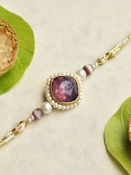 BeAbhika - Royal Amethyst Pearl Rakhi with Roli Chawal Capsules