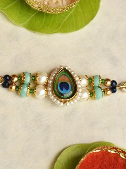 BeAbhika - Mor Pankh Beaded Rakhi with Roli Chawal Capsules