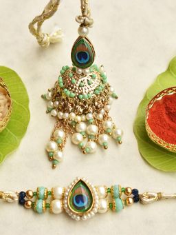 BeAbhika - Peacock Glory Rakhi & Jhoomar Lumba Set with Roli Chawal Capsules