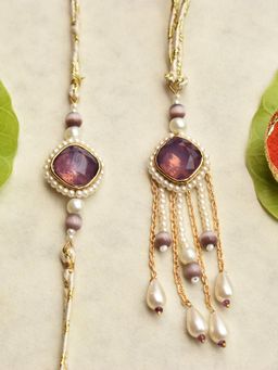 BeAbhika - Royal Amethyst Pearl Rakhi-Lumba Set with Roli Chawal Capsules