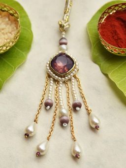 BeAbhika - Amethyst Pearl Drop Lumba with Roli Chawal Capsules