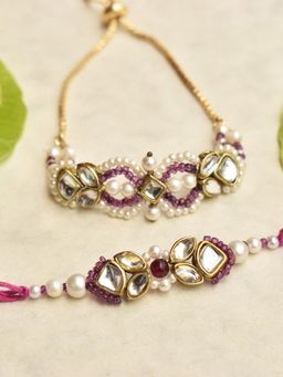 BeAbhika - Kundan Noor & Infinity Rakhi-Lumba Set with Roli Chawal Capsules