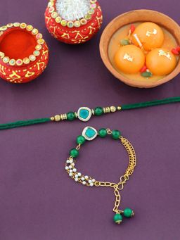VIRAASI - Green Bhaiya Bhabhi Rakhi Gift Set with Candle