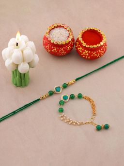 VIRAASI - Green Bhaiya Bhabhi Rakhi Gift Set with Candle