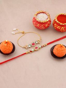 VIRAASI - Red Bhaiya Bhabhi Rakhi Gift Set with Candle