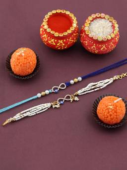 VIRAASI - Blue Bhaiya Bhabhi Rakhi Gift Set with Candle