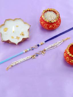 VIRAASI - Blue Bhaiya Bhabhi Rakhi Gift Set with Candle