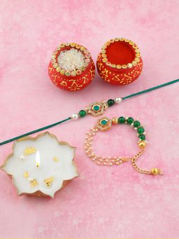VIRAASI - Green Bhaiya Bhabhi Rakhi Gift Set with Candle