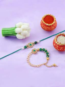 VIRAASI - Green Bhaiya Bhabhi Rakhi Gift Set with Candle