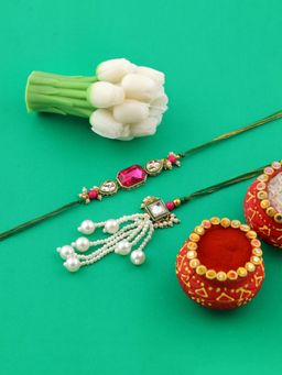 VIRAASI - Pink Bhaiya Bhabhi Rakhi Gift Set with Candle