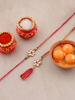 VIRAASI - White Bhaiya Bhabhi Rakhi Gift Set with Candle