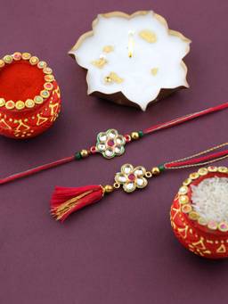 VIRAASI - White Bhaiya Bhabhi Rakhi Gift Set with Candle
