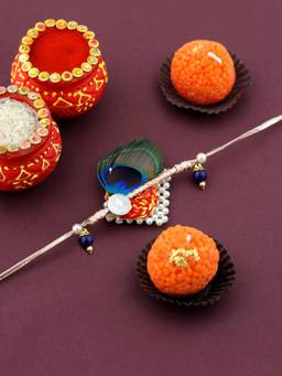 VIRAASI - 925 Silver Bhaiya Rakhi Gift Set with Candle Multi-Color