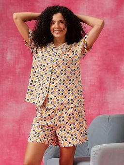 Clovia - Rayon Printed Button Down Shirt and Shorts