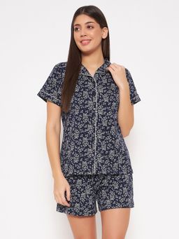 Clovia - Cotton Floral Print Button Down Shirt and Shorts