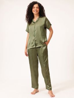 Clovia - Satin Button-Down Shirt and Pyjama
