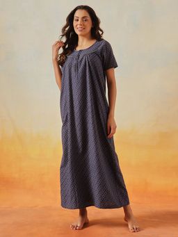 Clovia - Cotton Printed Long Maxi Night Dress