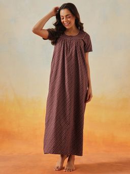 Clovia - Cotton Printed Long Maxi Night Dress