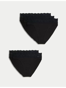 Marks & Spencer - Black Cotton Lycra Lace Briefs (Pack of 5)