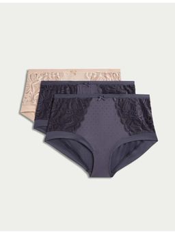 Marks & Spencer - Multi-Color Amelia Lace Mid Rise Briefs (Pack of 3)