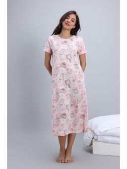 Zivame - Knit Cotton Mid Length Nightdress - Pearl
