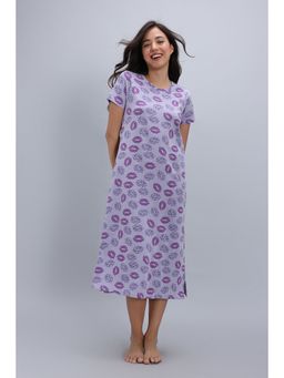 Zivame - Knit Cotton Mid Length Nightdress - Wisteria