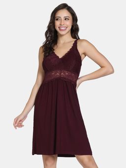 Zivame - Lace and Mesh Babydoll - Fig