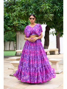 LooknBook Art - Purple Floral Stitched Lehenga with Stitched Blouse (Set of 2)